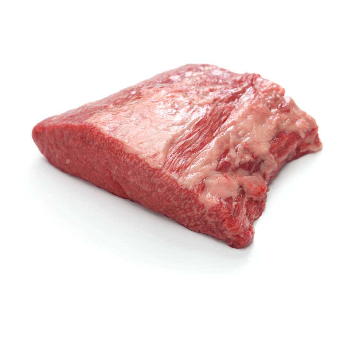 Raw Beef brisket on a white background.
