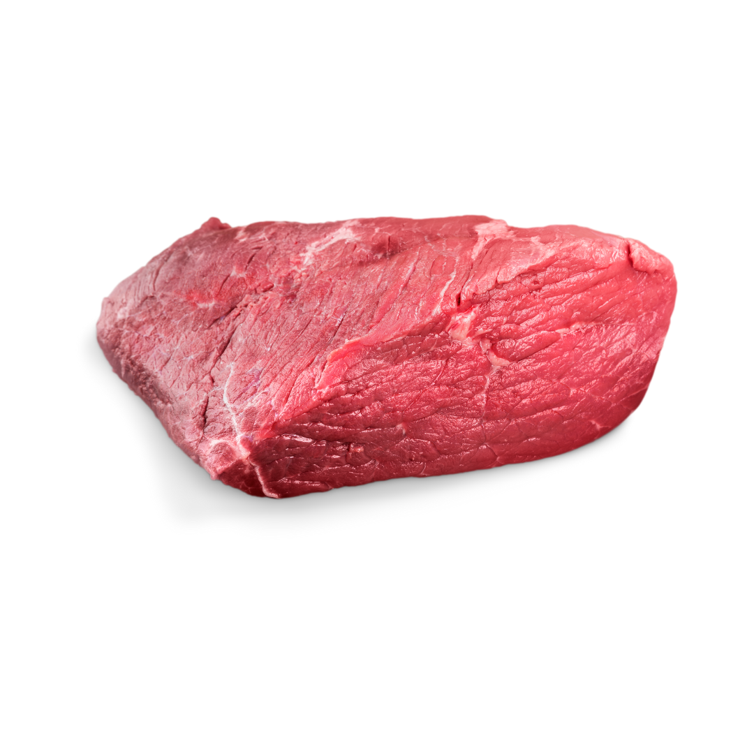 raw beef rump roast on a white background