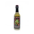 Bottle of hot sauce with a colorful label on a white background