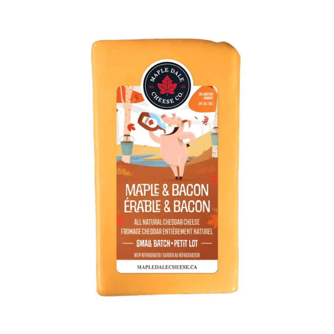 Maple Dale Cheese Co. maple and bacon cheddar cheese package on a white background