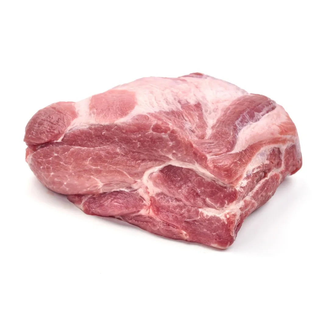 Raw pork shoulder on a white background