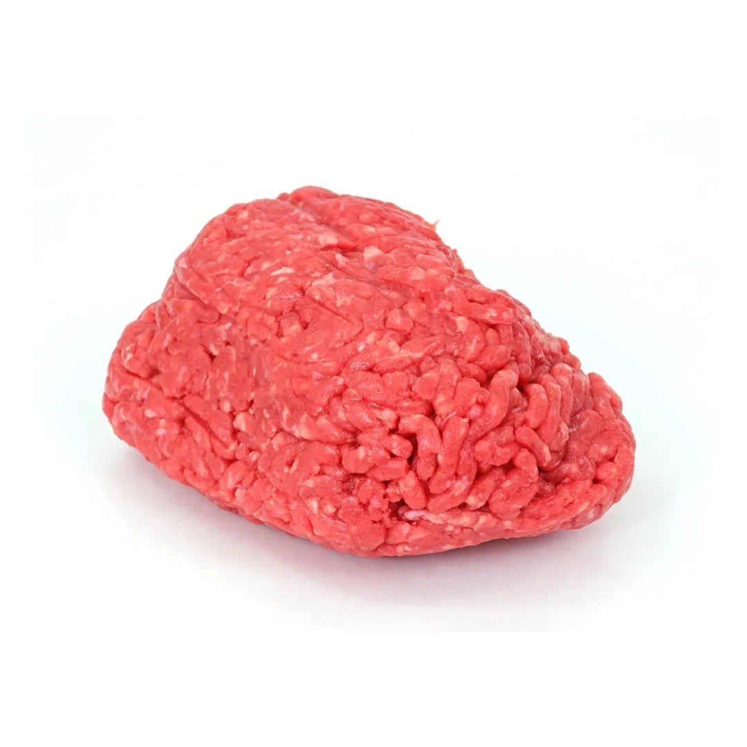 Raw ground bison on a white background