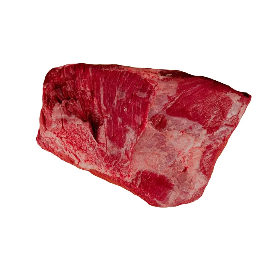 Raw bison brisket on a white background