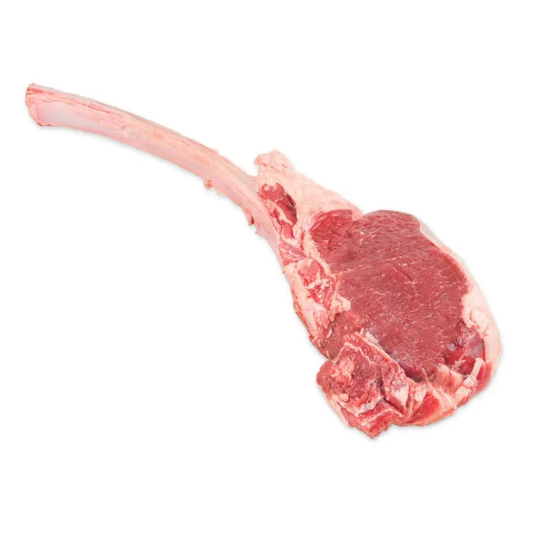 Raw bison steak on a white background