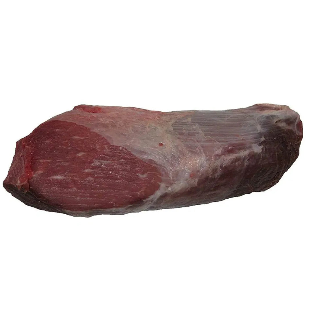 raw bison striploin roast on a white background